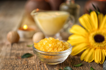 Beautiful spa composition on wooden background