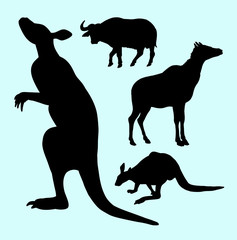 Kangaroo and buffalo farm animal silhouette. Good use for logo, web icons, symbol, or any design you want. 