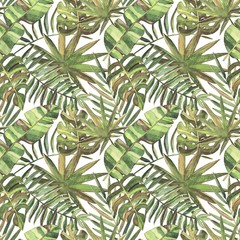 Obrazy  Seamless pattern with watercolor tropical leaves