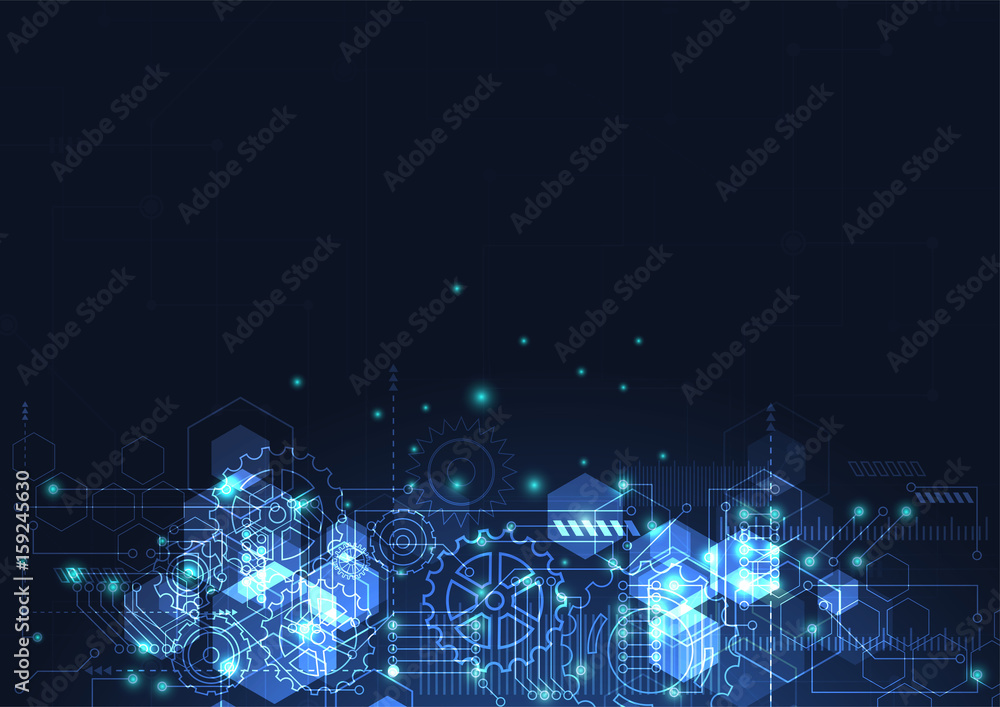 Poster abstract technology blue glowing connections in space with particles, big data, computer generated a