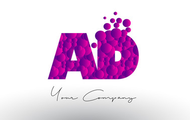 AD A D Dots Letter Logo with Purple Bubbles Texture.