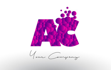 AC A C Dots Letter Logo with Purple Bubbles Texture.