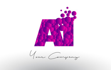 AI A I Dots Letter Logo with Purple Bubbles Texture.