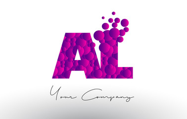 AL A L Dots Letter Logo with Purple Bubbles Texture.