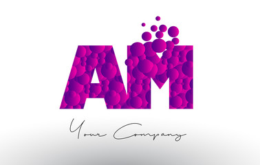 AM A M Dots Letter Logo with Purple Bubbles Texture.