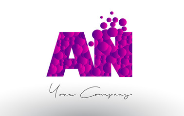 Fototapeta premium AN A N Dots Letter Logo with Purple Bubbles Texture.