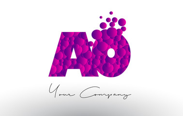 AO A O Dots Letter Logo with Purple Bubbles Texture.