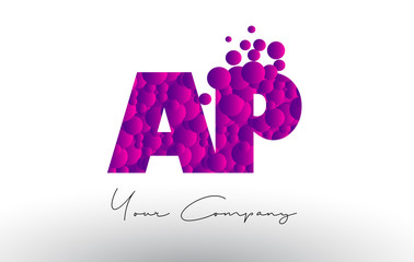 AP A P Dots Letter Logo with Purple Bubbles Texture.