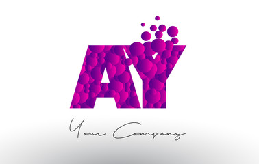 AY A Y Dots Letter Logo with Purple Bubbles Texture.