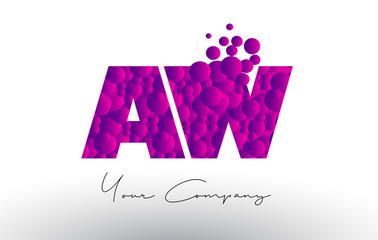 AW A W Dots Letter Logo with Purple Bubbles Texture.