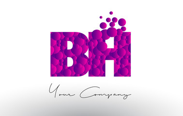 BH B H Dots Letter Logo with Purple Bubbles Texture.