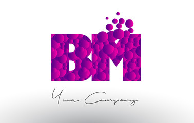 BM B M Dots Letter Logo with Purple Bubbles Texture.