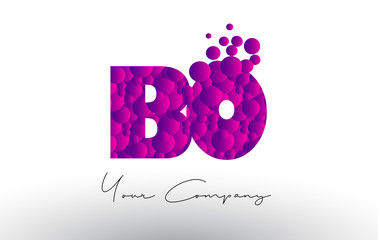 BO B O Dots Letter Logo with Purple Bubbles Texture.
