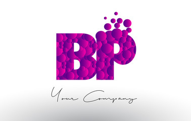 BP B P Dots Letter Logo with Purple Bubbles Texture.