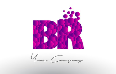 BR B R Dots Letter Logo with Purple Bubbles Texture.
