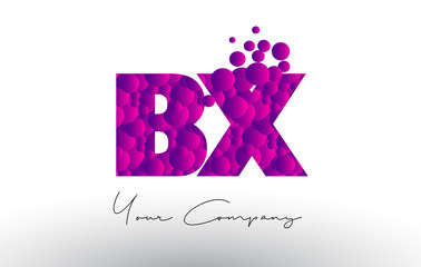 BX B X Dots Letter Logo with Purple Bubbles Texture.