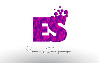 ES E S Dots Letter Logo with Purple Bubbles Texture.