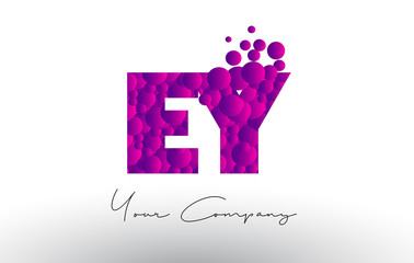 EY E Y Dots Letter Logo with Purple Bubbles Texture.