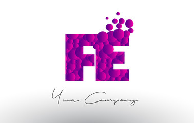 FE F E Dots Letter Logo with Purple Bubbles Texture.