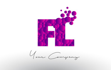 FL F L Dots Letter Logo with Purple Bubbles Texture.