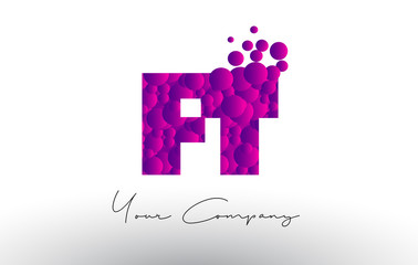 FT F T Dots Letter Logo with Purple Bubbles Texture.