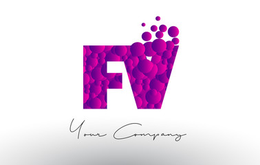 FV F V Dots Letter Logo with Purple Bubbles Texture.