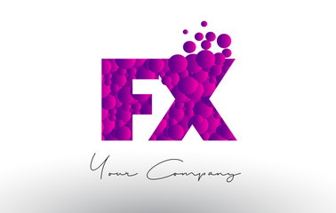 FX F X Dots Letter Logo with Purple Bubbles Texture.