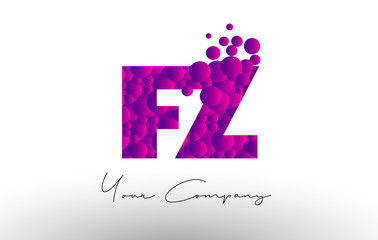 FZ F Z Dots Letter Logo with Purple Bubbles Texture.