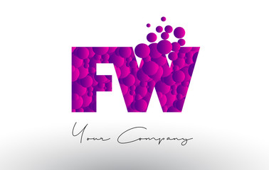 FW F W Dots Letter Logo with Purple Bubbles Texture.