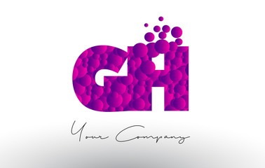 Fototapeta na wymiar GH G H Dots Letter Logo with Purple Bubbles Texture.