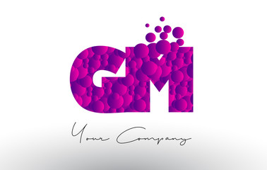 GM G M Dots Letter Logo with Purple Bubbles Texture.