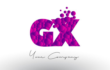 GX G X Dots Letter Logo with Purple Bubbles Texture.