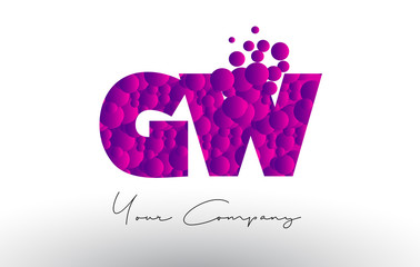 GW G W Dots Letter Logo with Purple Bubbles Texture.