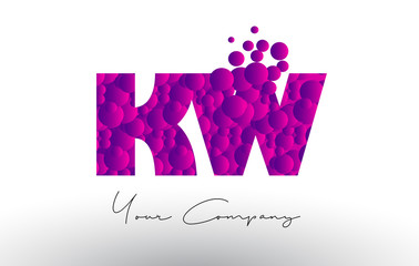 KW K W Dots Letter Logo with Purple Bubbles Texture.