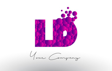 LD L D Dots Letter Logo with Purple Bubbles Texture.