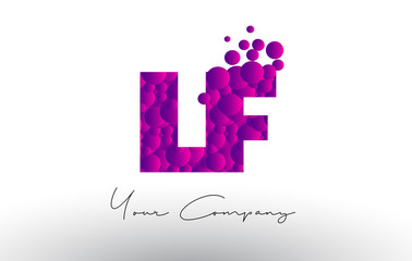 LF L F Dots Letter Logo with Purple Bubbles Texture.