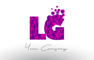 LG L G Dots Letter Logo with Purple Bubbles Texture.