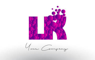 LK L K Dots Letter Logo with Purple Bubbles Texture.