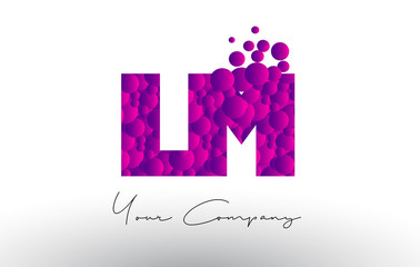 LM L M Dots Letter Logo with Purple Bubbles Texture.
