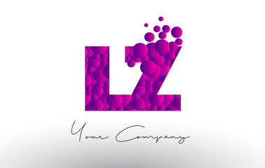 LZ L Z Dots Letter Logo with Purple Bubbles Texture.
