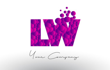 LW L W Dots Letter Logo with Purple Bubbles Texture.