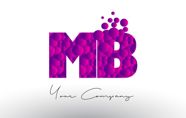 MB M B Dots Letter Logo with Purple Bubbles Texture.