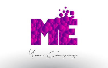 ME M E Dots Letter Logo with Purple Bubbles Texture.