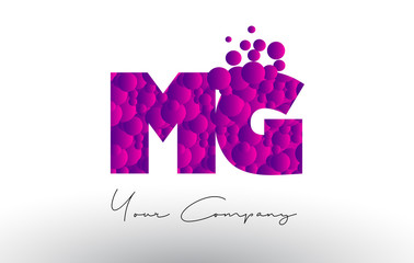 MG M G Dots Letter Logo with Purple Bubbles Texture.