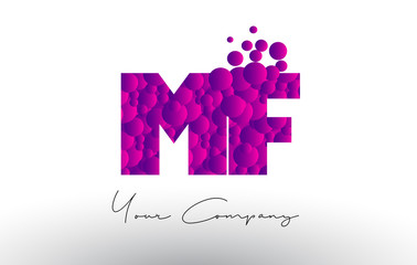 MF M F Dots Letter Logo with Purple Bubbles Texture.