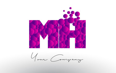 MH M H Dots Letter Logo with Purple Bubbles Texture.