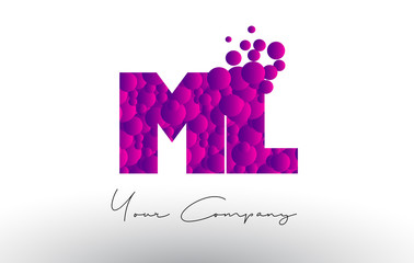 ML M L Dots Letter Logo with Purple Bubbles Texture.
