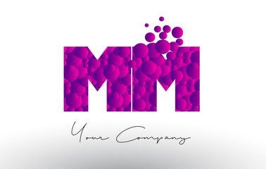 MM M M Dots Letter Logo with Purple Bubbles Texture.