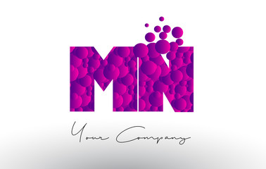 MN M N Dots Letter Logo with Purple Bubbles Texture.