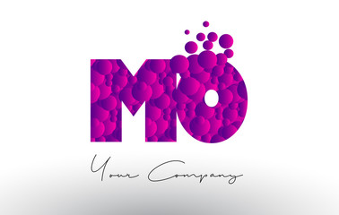MO M O Dots Letter Logo with Purple Bubbles Texture.